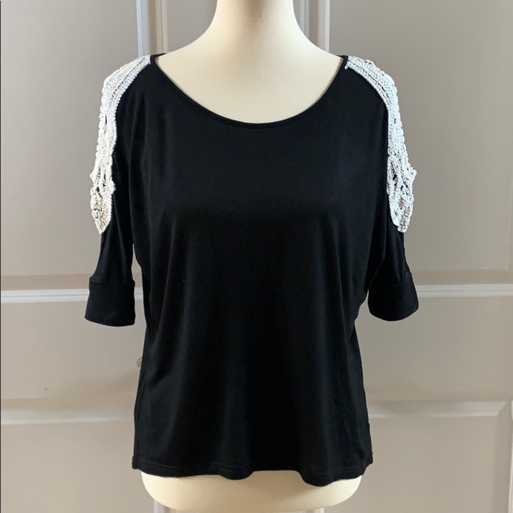 Black Cold Shoulder Top with Crochet Detail